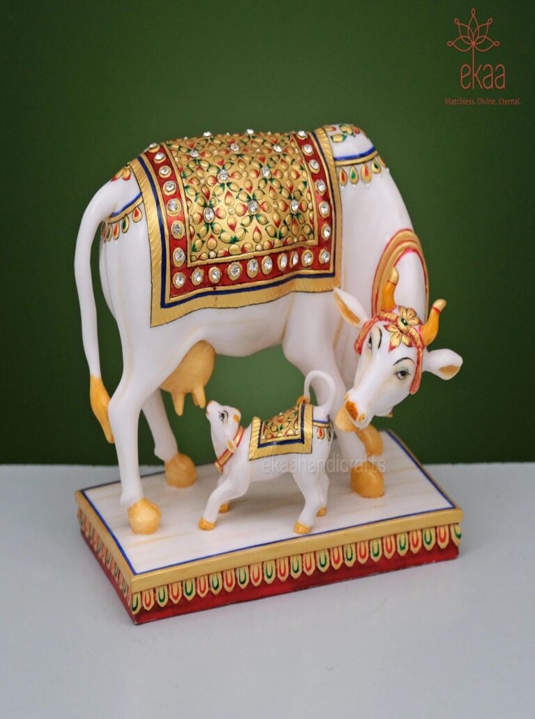 marble kamdhenu cow and calf statue